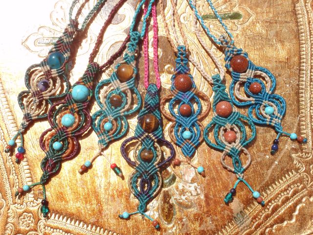 Macramé necklaces with semi-precious beads
